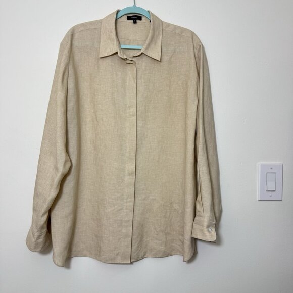 Theory Classic Menswear Pure Linen Shirt Women’s Sz XL Button Down Long Sleeve - Picture 2 of 11